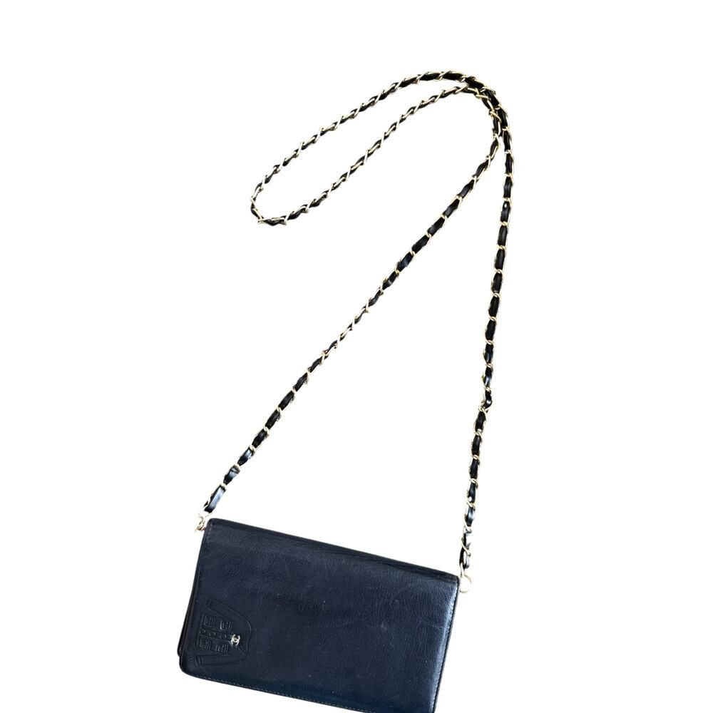 Create Wallet on Chain! Long Chain! Vegan Leather over Gold Chain! 47"! BLACK